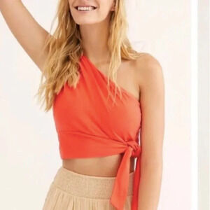 Free People Carmen One Shoulder Top in Hot Pimento